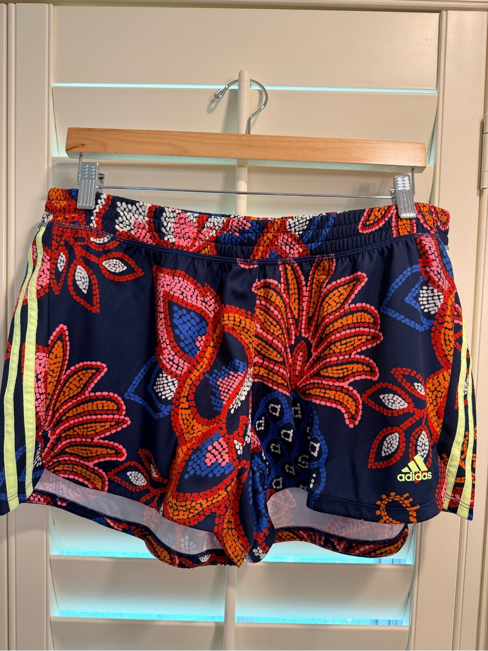 adidas x FARM Rio Women's Brazil Floral Print Athletic Shorts with Neon Stripe